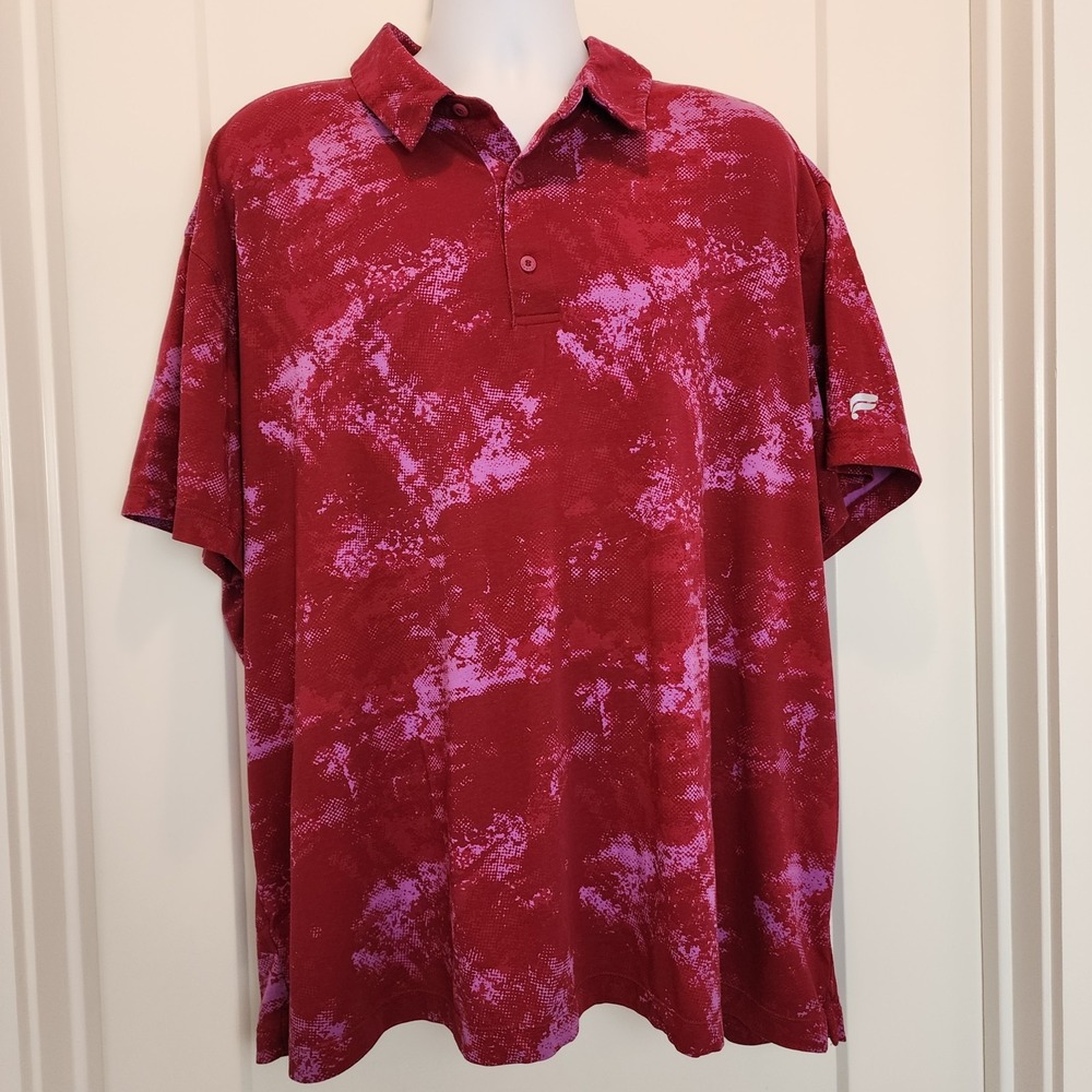 Fabletics 24-7 Polo Shirt Men 3X Cosmic Shower‎ Red Performance Golf Athleisure